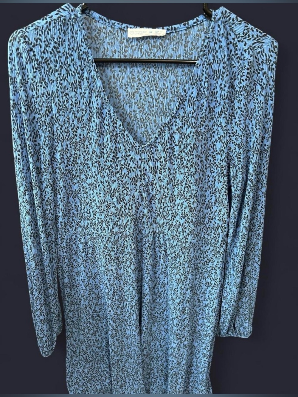 Primark Blue Printed V-Neck Long Sleeve Dress